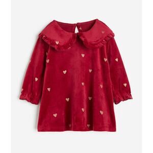 H&M Baby Girl Red Velvet Velour Heart Valentines Day Dress Tunic Top 6-9 months